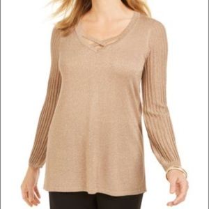 JM Collection Gold Petite Criss Cross Top
